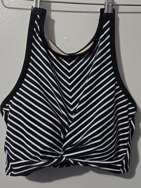 Black & White Striped Twist-Front Crop Top. Yellow & White Striped Bikini Top.